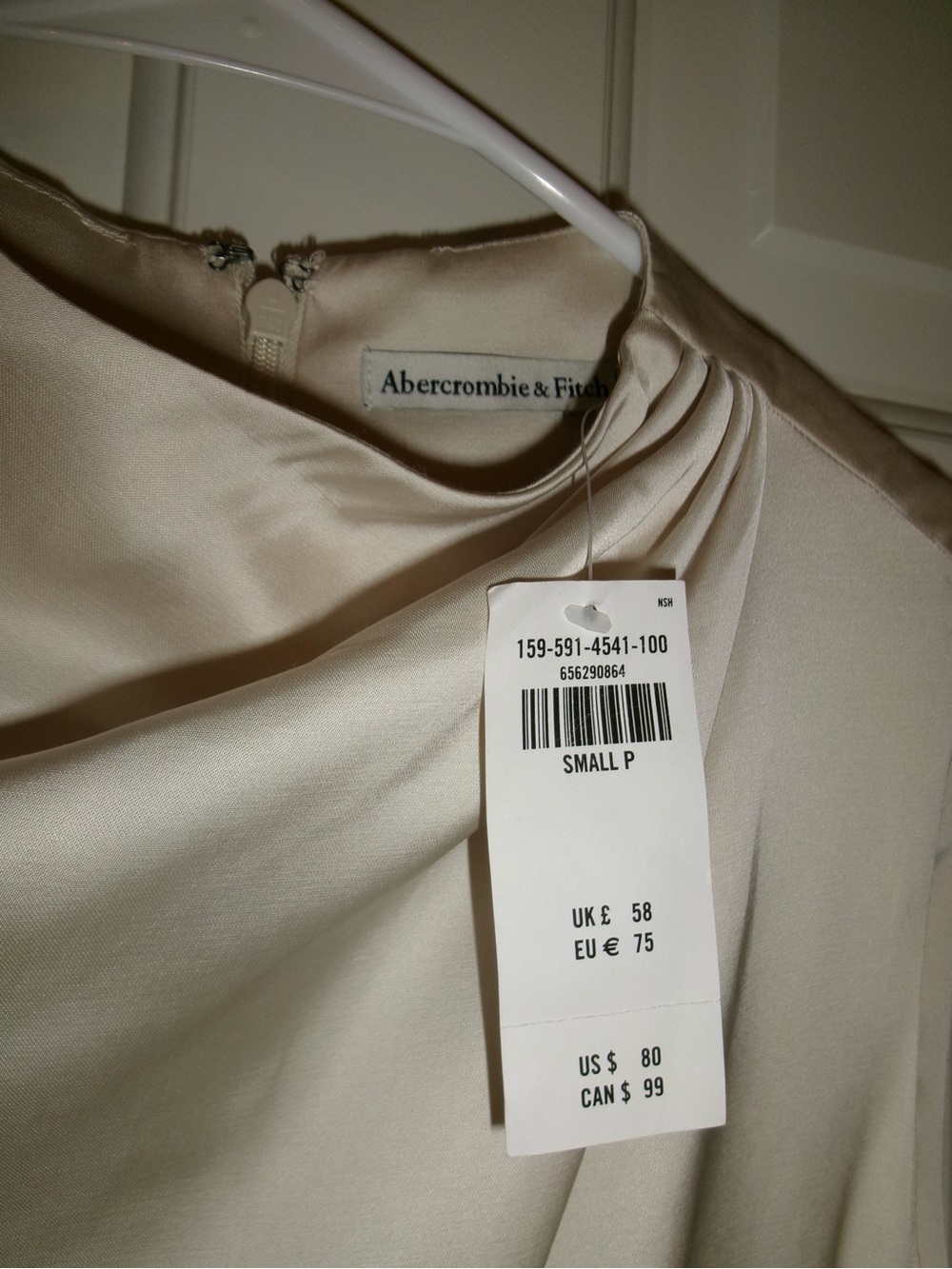 Abercrombie & Fitch Satin Sleeveless Draped Mini Dress in Cream - Picture 4 of 4